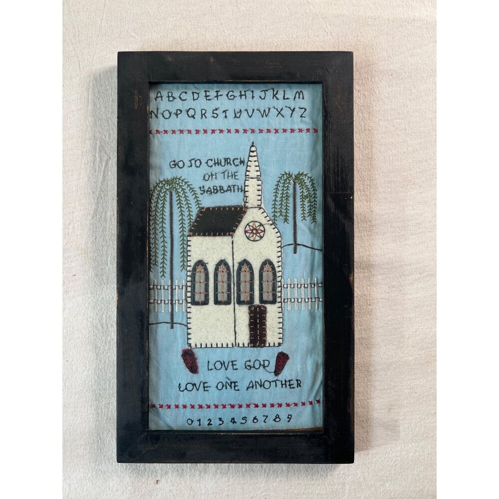 VTG Framed Handmade Felt Appliqué Primitive Folk Art Textile Moralistic 11”x6.5”